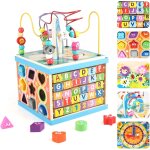 Jgd - cube d'activit� en bois 5 en 1 avec trieur de forme de labyrinthe de perles jouets educatifs pour ...
