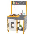 Johnsonstore cuisine en bois enfant avec cuisinire et sons, avec etagre ouverte, evier, robinet, four, ...