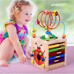 Jouet 7 dans 1 ensemble de jouet en bois de enfants bbs, activit cube (horloge, boulier, apprentissage ...