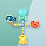 Jouets de bain pour b�b� et enfant en bas age avec jet d'eau, forme de lions dans un bateau, a placer ...