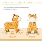 Jouet � bascule girafe et porteur sur roulettes 2 en 1 fonction sonore mugissement bois peuplier peluche ...