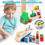 Jouet en bois educatif pour enfants, double couche, camion de remorquage, avion, transport cognitif Jouet en bois educatif pour enfants, double couche, camion de remorquage, avion, transport cognitif