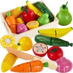 Jouets en bois fruits et lgumes  dcouper, jouet en bois cuisine avec bois panier, jeux de rle montessori, ...