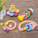 Jouets en bois s�rs pour b�b�s, hochet en crochet, sucette, bracelet, anneau de dentition, produit montessori, ...