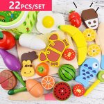 Jouets de cuisine en bois pour filles, simulation, coupe magn�tique, fruits, l�gumes, g�teau, nourriture ...