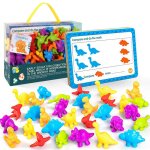 Jouets educatifs montessori 72 pi�ces / ensemble, dinosaures de comptage avec cartes de sujet, outil ...