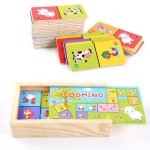 Jouet educatif montessori en bois pour enfants, dominos, animal cognitif, solitaire, dessin anim prcoce, ...