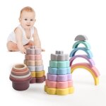 Jouets a empiler en silicone, bloc de construction arc - en - ciel, tasse a empiler en sablier color�, ...