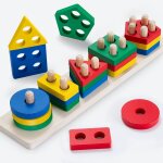 Jouets formes a trier et a empiler jeu de tri couleurs et formes puzzle en bois, montessori jouet en ...