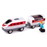 Jouet hape train electrique intercit� circuit train bois - locomotive rouge et blanc wagon aimant� toit ...