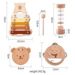 Jouets de hochet en bois pour bébé, blocs de hêtre, voiture de dessin, cloche a main dos montessori, ... Jouets de hochet en bois pour bébé, blocs de hêtre, voiture de dessin, cloche a main dos montessori, ...
