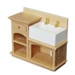 Jouet maison de poupe 1 / 12 lavabo en bois, armoire avec evier en cramique pour maison de poupe, ...