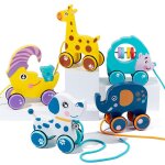 Jouet marchette en bois pour b�b�, animal de dessin anim�, corde a tirer, voiture, apprendre a marcher, ...