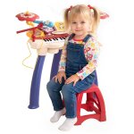 Jouet musical piano �lectronique batterie 2 en 1 - tabouret, micro et support - clavier 32 touches, effet ...