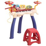 Jouet musical piano �lectronique batterie 2 en 1 - tabouret, micro et support - clavier 32 touches, effet ...