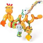 Jouets de poussette , spirale dactivit�s en peluche a suspendre en spirale avec bo�te a musique, hochets, ...