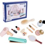 Jouets de salon de beaut en bois pour filles, peigne, sche - cheveux, lisseur, ensemble de maquillage, ...