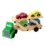 Jouet de transport de voiture en bois, remorque avec 4 voitures, pour 3 ans et plus