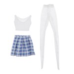 Jupe a carreaux bleu, gilet et bas pour msd, 18 pouces, 3, pi�ces / ensemble, 1 / 4