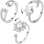 Kahfl - 3 pices bague anti stress femme argent, anneaux anti stress ensemble, fidget bague anxit rotative, ...
