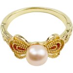 Kahfl - bague de perles papillon chinois - bague ouverte rglable avec motif papillon dor et perle d'eau ...