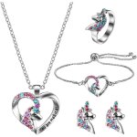 Kahfl - ensemble de bijoux pour filles cheval collier bracelet bague boucles d'oreilles bijoux set cadeau ...