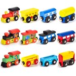 Kajgl - 12pack train en bois vhicules pour enfants montessori voiture jouet en bois train magntique ...
