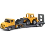 Kajgl - 1616camion avec remorque surbaisse avec chargeur, mtal / plastique, orange, hayon rabattable, ...
