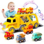Kajgl - 5 jouets de voiture pour enfants de 1 a 4 ans, 1 camion porteur avec 4 petits vhicules a tirer, ...