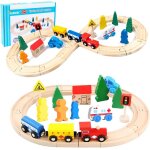 Kajgl - circuit train enfant, 33 pices ensemble circuit de train en bois pour tout - petits, rails en ...