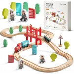 Kajgl - circuit train enfant, train en bois (magntique)& rails pack(39 pcs), compatible avec brio compatible ...