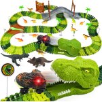 Kajgl - circuit voiture enfant dinausore jouet garcon 2 3 4 ans avec led voiture dinosaure et 14 pi�ces ...