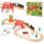 Kajgl - circuit voiture enfant ensemble de train en bois, 38 pices flexible electrique en bois train ...