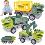 Kajgl - jouet dinosaure voiture enfant, 3 pcs dinosaure transporteur de voiture excavator, jouet camion ...