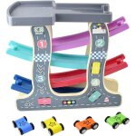 Kajgl - rampe de voiture en bois, jouet de rampe pour voiture en bois, rampes acces garage enfant 4 mini ...