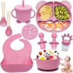 Kal - 10 pices coffret repas bebe silicone, assiette bebe set vaisselle assiette ventouse pour bb, ...