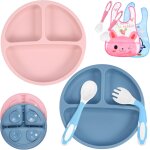 Kal - 2 jeux assiette silicone bb avec ventouse, assiette bb design de sparation avec ustensiles ...