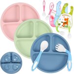 Kal - 3 jeux assiette silicone bb avec ventouse, assiette bb design de sparation avec ustensiles ...