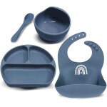 Kal - lot de 4 set vaisselle silicone repas bb, assiette ventouse pour bb, bol ventouse pour enfant, ...