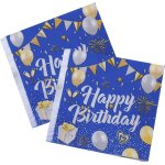 Kal - 40 pices serviette papier anniversaire, 33 * 33cm serviettes happy birthday bleu or papier decoration ...