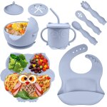 Kal - 9 pices coffret repas bebe silicone, set vaisselle pour bb silicone, assiette ventouse, bavoir ...