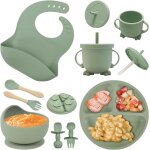 Kal - assiette bebe, 8 pices, vaisselle bebe silicone, assiette ventouse pour bb, bol cuillere bavoir ...