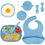 Kal - assiette bb, assiette en silicone pour bb, lot de 9, coffrets repas bebe silicone, enfant set ...