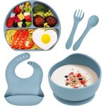 Kal - assiette ventouse pour bb silicone coffret repas set enfants avec assiette bol bavoir cuillere ...