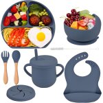 Kal - assiette ventouse pour bb silicone coffret repas set bebe enfants avec bol bavoir cuillere fourchette ...