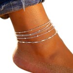 Kal - bracelets de cheville en argent avec perles, en couches, pour femmes et filles 5 pcs
