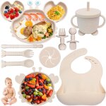 Kal - coffret repas bebe, 10 pices assiette bebe set vaisselle antiderapant silicone avec ventouse assiette ...