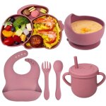 Kal - coffret repas bb 6 pices assiette compartiment avec ventouse bol fourche cuillre bavoir et ...