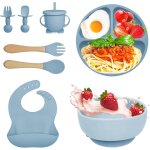 Kal - coffret repas bebe 8 pices, vaisselle antiderapant pour bb set silicone avec ventouse assiette ...