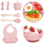 Kal - coffret repas bebe 8 pices, vaisselle antiderapant pour bb set silicone avec ventouse assiette ...